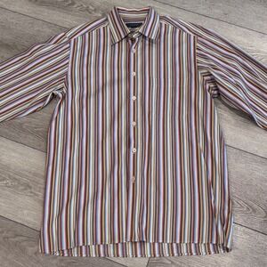 Ermenegildo Zegna Button Down Shirt Mens Large Striped Cotton‎ Long Sleeve